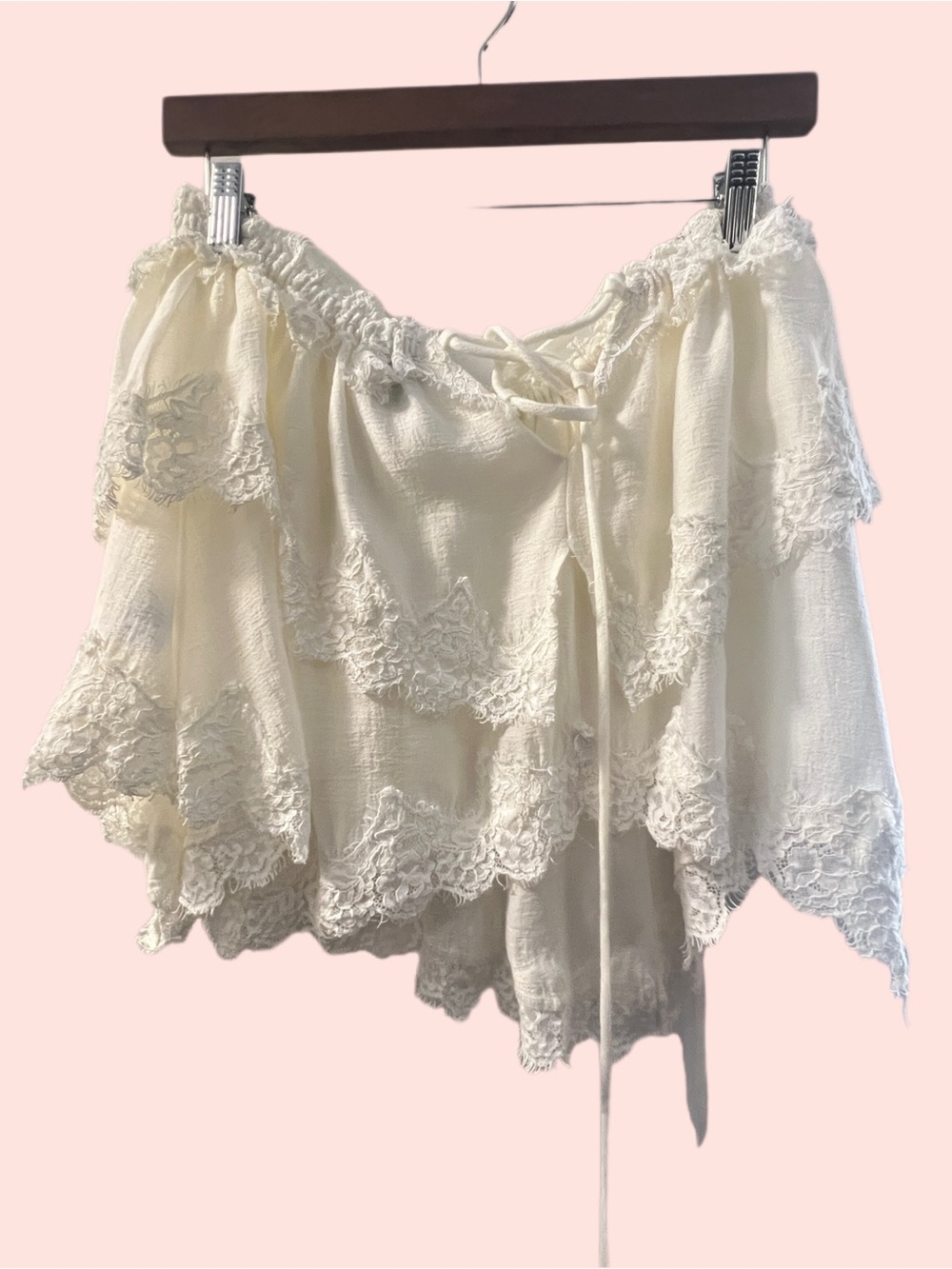 Boho Lace Tiered Cream Mini Skirt/ Cropped shirt
